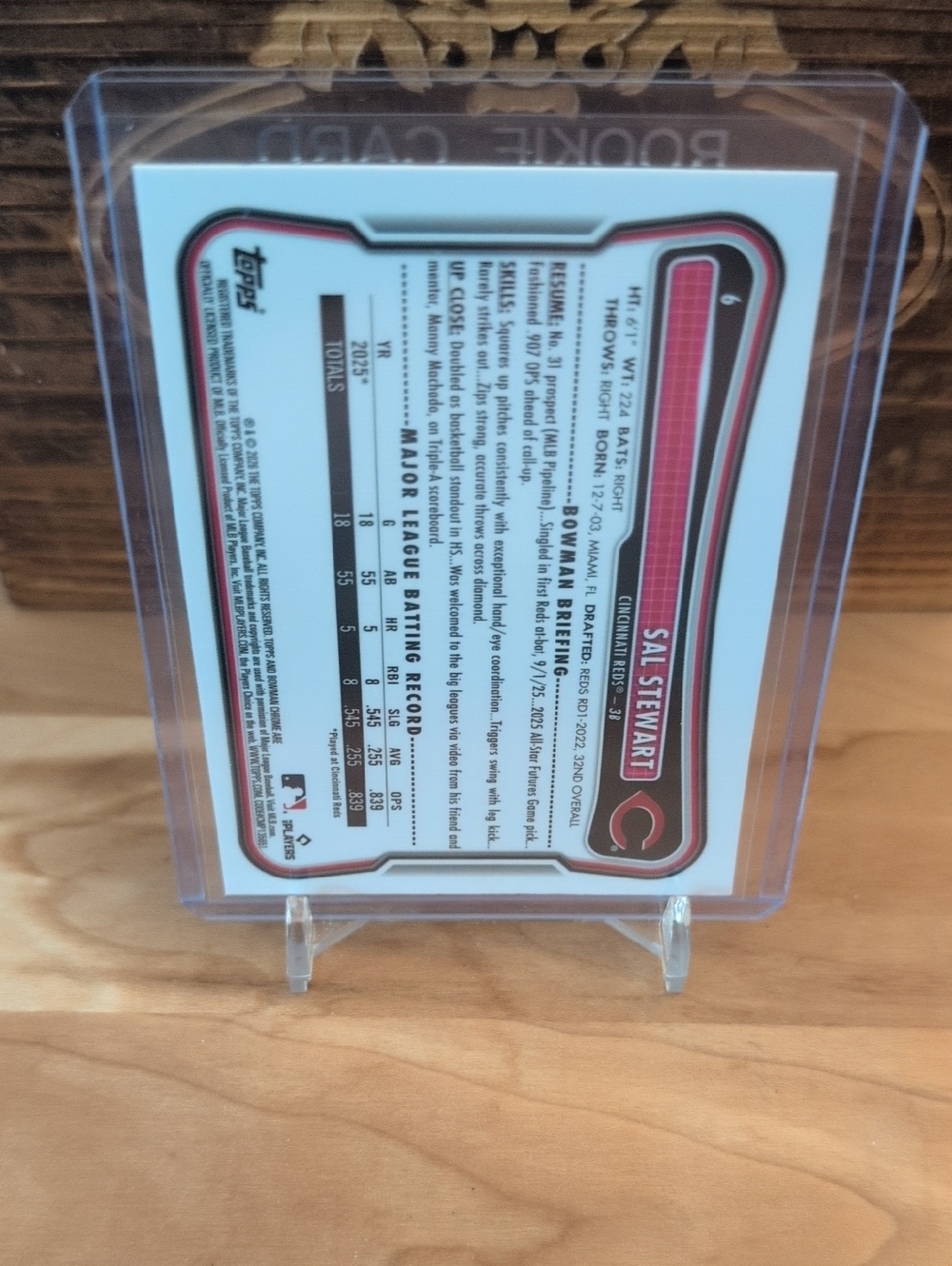 2026 Bowman Chrome Sal Stewart Rookie Card Mojo Refractor Reds - Picture 2 of 2